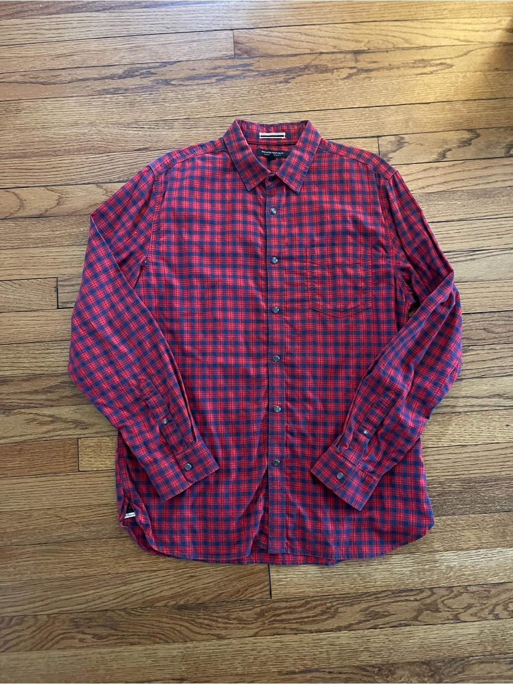 Banana Republic Mens Tailored Slim Fit Plaid Button Down Shirt Red L